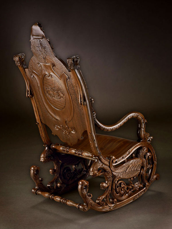 Hand-carved walnut rocking chair by Boris Khechoyan