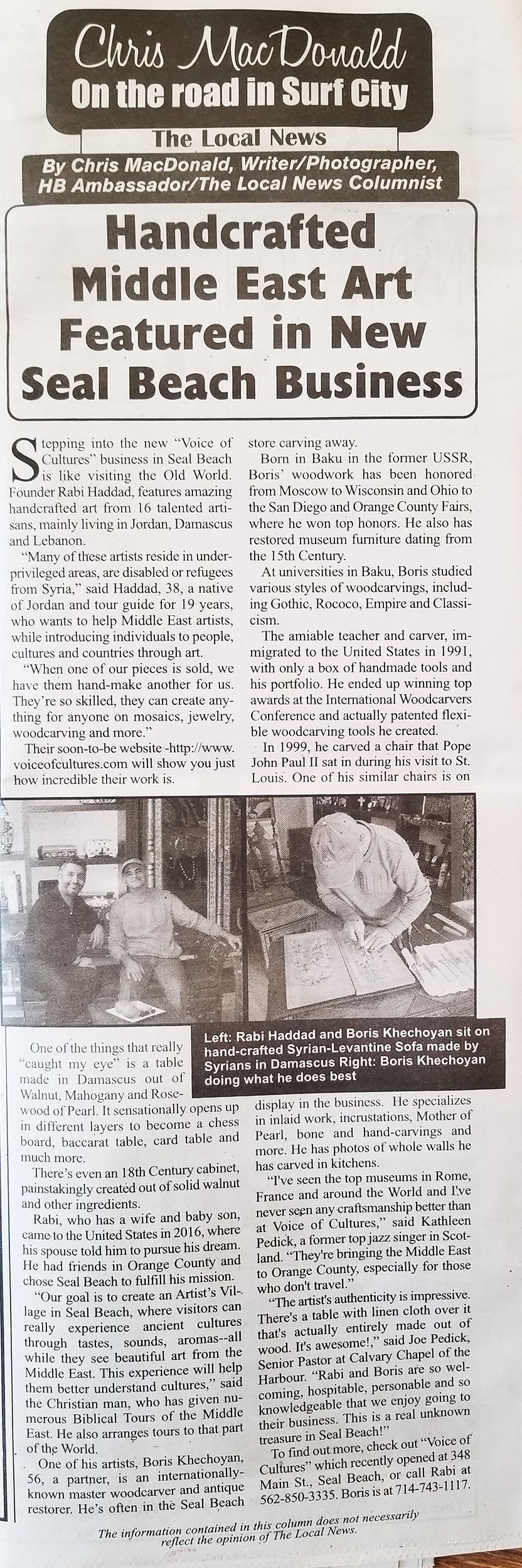 Handcrafted Middle East Art — The Local News